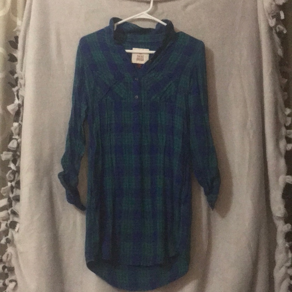 Sœ  Dark Blue and Dark Green Flannel Dress